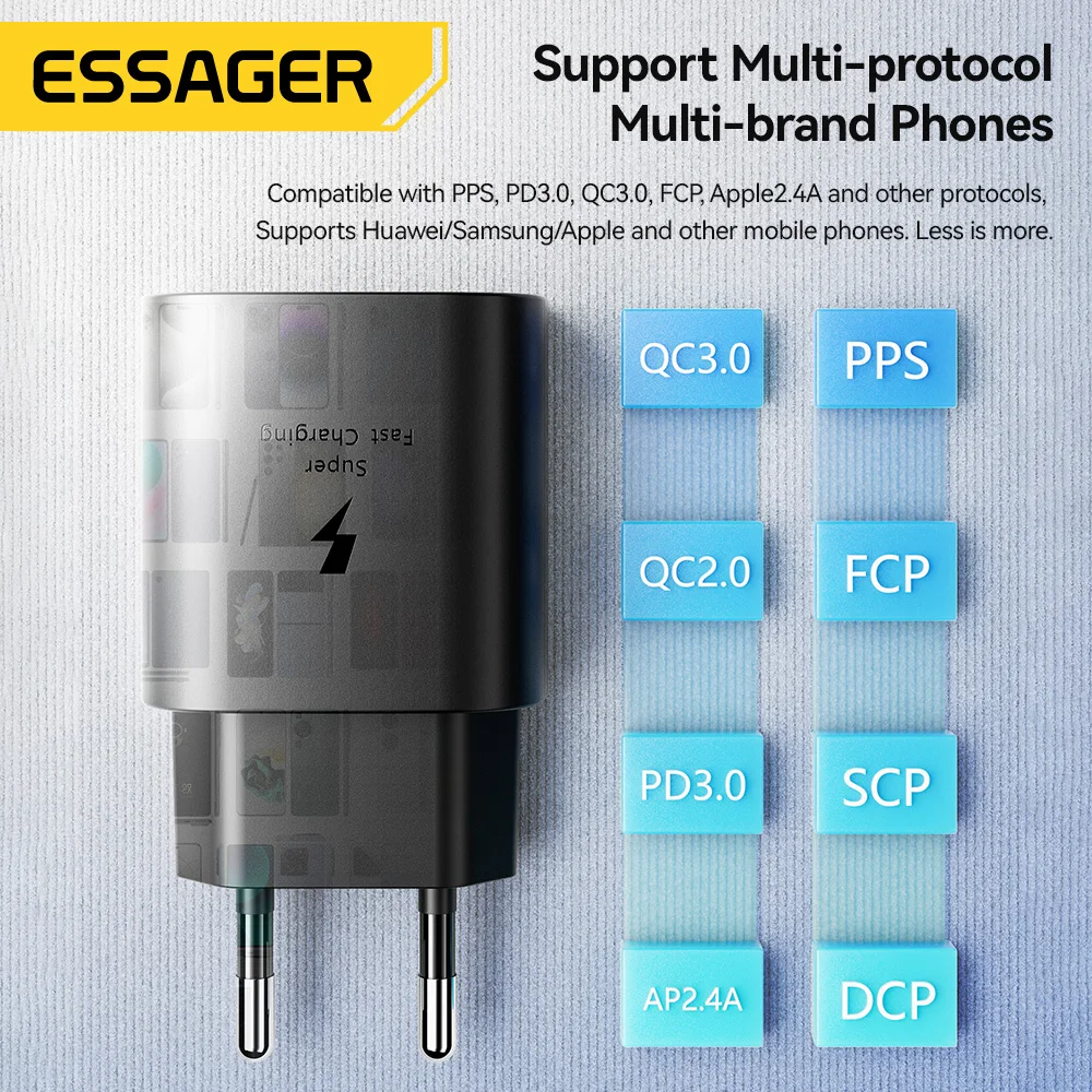 Essager 25W USB C Charger Set PD Fast Charge Charger Quick Phone Charger for iPhone 16 15 Pro Max Xiaomi Oneplus Xiaomi Samsung