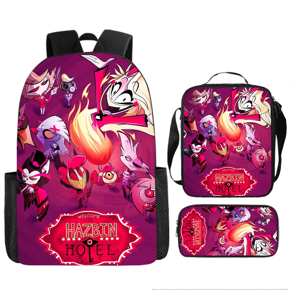 Hell Inn Hazbin Hotel student backpack cartoon backpack three piece set backpack shoulder bag pencil case 1