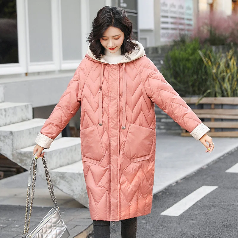 90% White Duck Down Coats 2022 New Hooded Splicing Parkas Women's Winter Clothing Females' Mid-length Korean Knit Hat Overcoats