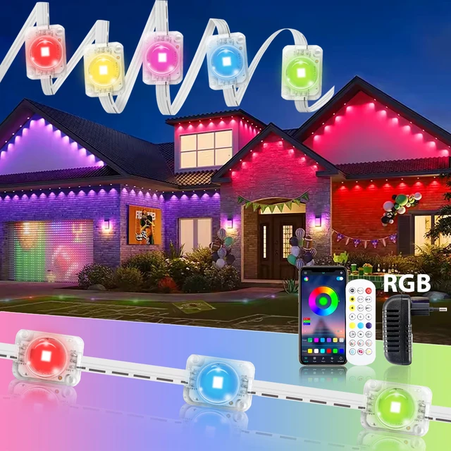 60M สมาร์ท RGB Eave ไฟ App และรีโมท IP67 ถาวรกลางแจ้งไฟ LED String บ้านปีใหม่คริสต์มาสวันเกิด DIY Lighting 1