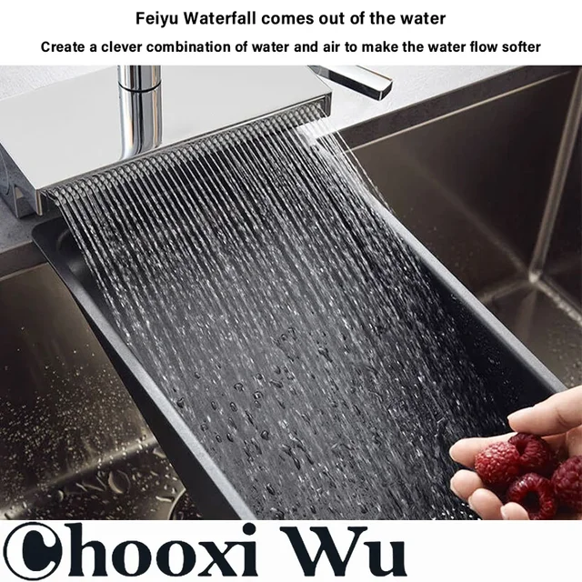 CHOOXIWU - ก๊อกน้ําน้ําตกท่อระบายน้ําสีเทา Telescopic Multi-Function อ่างล้างจานร้อนและเย็นหมุนได้ปืน 2