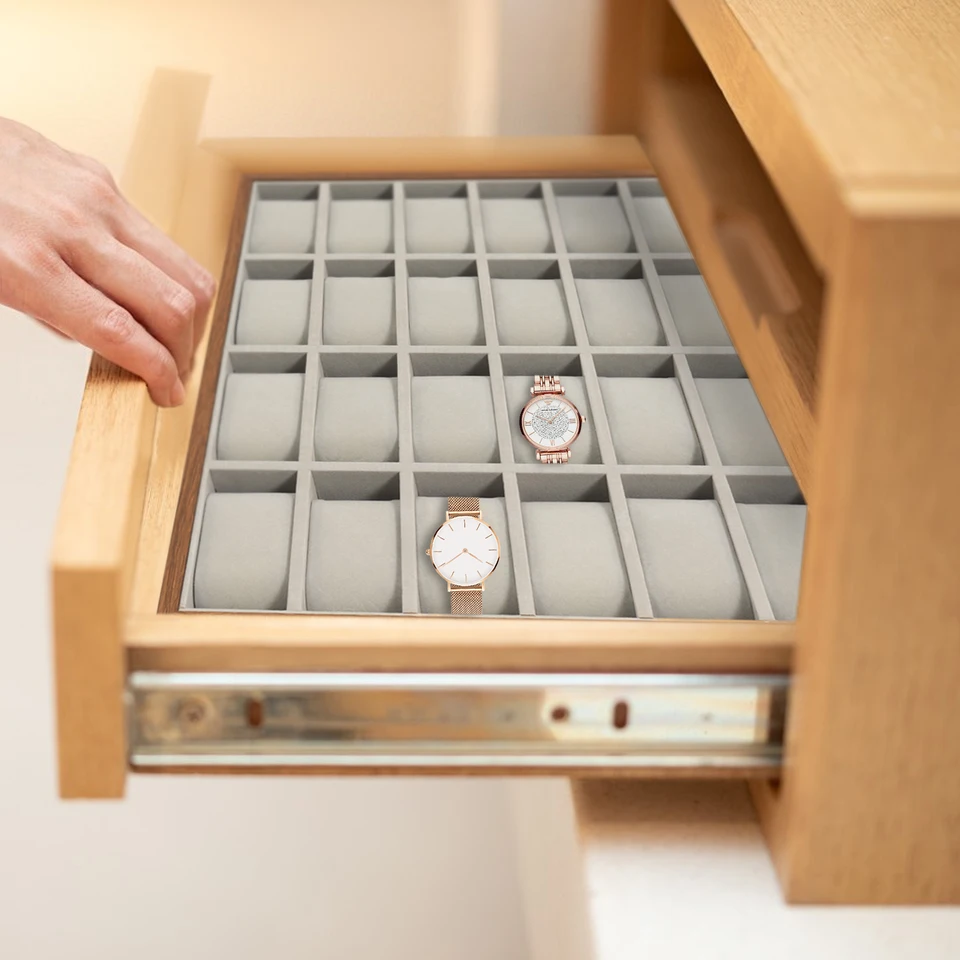 Elegant 24 Compartment Walnut Watch Organizer Box