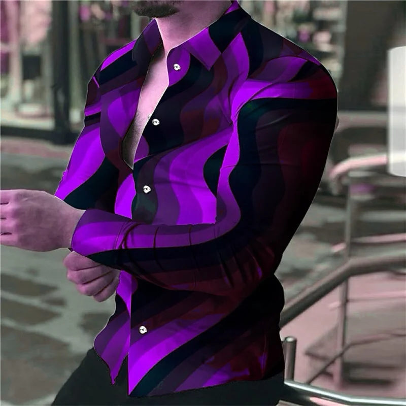 남성용 캐주얼 셔츠, 고품질 3D 인쇄, 트렌디한 긴팔 셔츠, 편안하고 통기성 있는 셔츠, 6 가지 색상