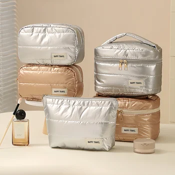 Borsa per il trucco da viaggio, borse per cosmetici di grande capacità per donna, borsa da toilette portatile impermeabile per trucco con manico