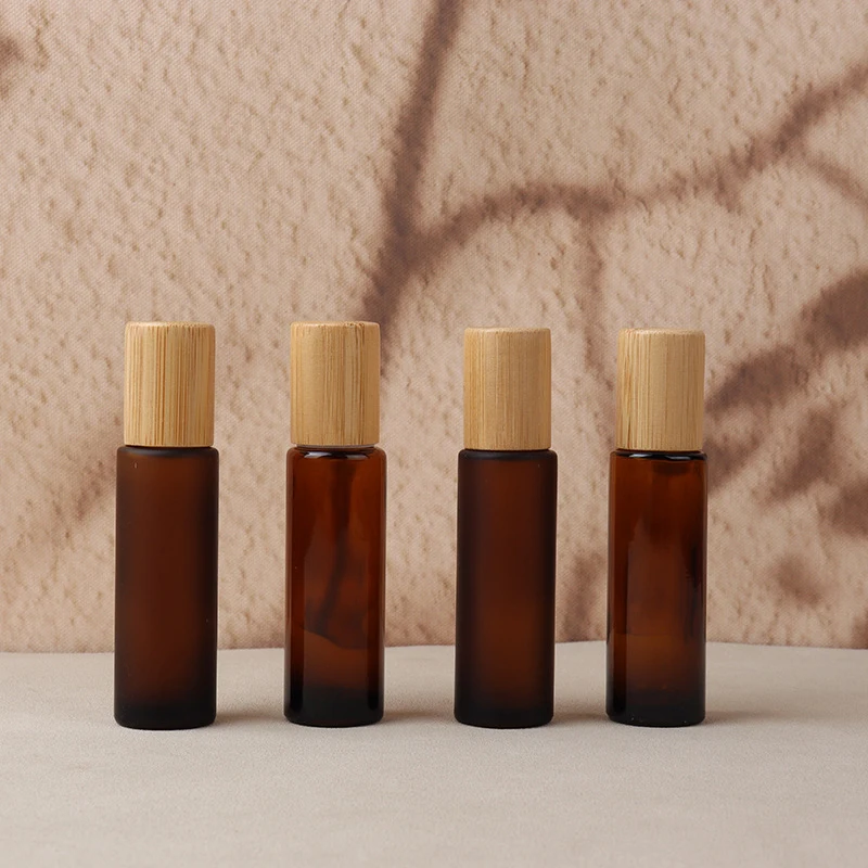 앰버 얇은 유리 롤 온 보틀 샘플 테스트 에센셜 오일 바이알, 롤러 금속 및 유리 볼 포함, 15ml