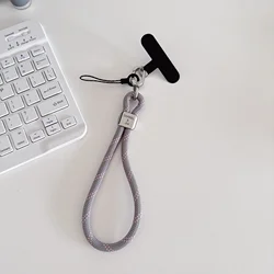 Universal Adjustable Nylon Phone Lanyard with Metal Clip and Patch - Nylon fiber (Silver / Gray)