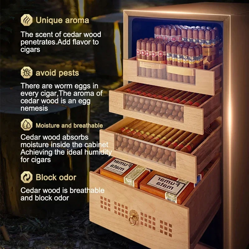Constant temperature humidity humidity cigar cabinet cedar wood layer shelf electronic air cooler freezer freezer rose gold 6