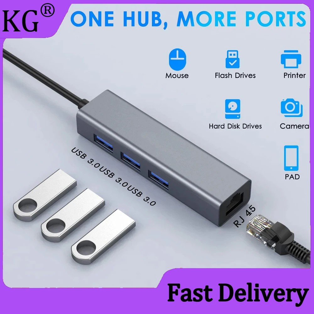 

hub usb 3 0 100Mbp USB-C Ethernet Adapter 3 USB Hub Ethernet RJ45 Lan Adapter Network Card Gigabit Internet for Macbook Type C