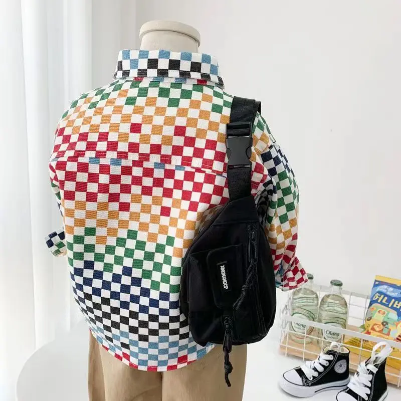 Kids Boys Spring Korean Casual Shirt Fashionable Mosaic