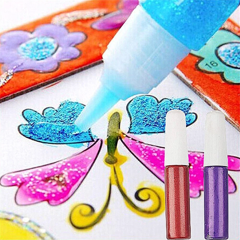 10 Colors Glitter Powder Adhesive Drawing Pigment Child Painting DIY Paper Crafts Artist Super Liquid Glue Student Stationery glitter powder glue