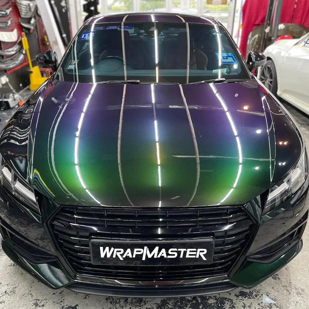 

PET liner Demon Green Sparkling Chameleon vinyl car wrap Color Shift Wrap PPF Wrap Carbon Fiber Roof