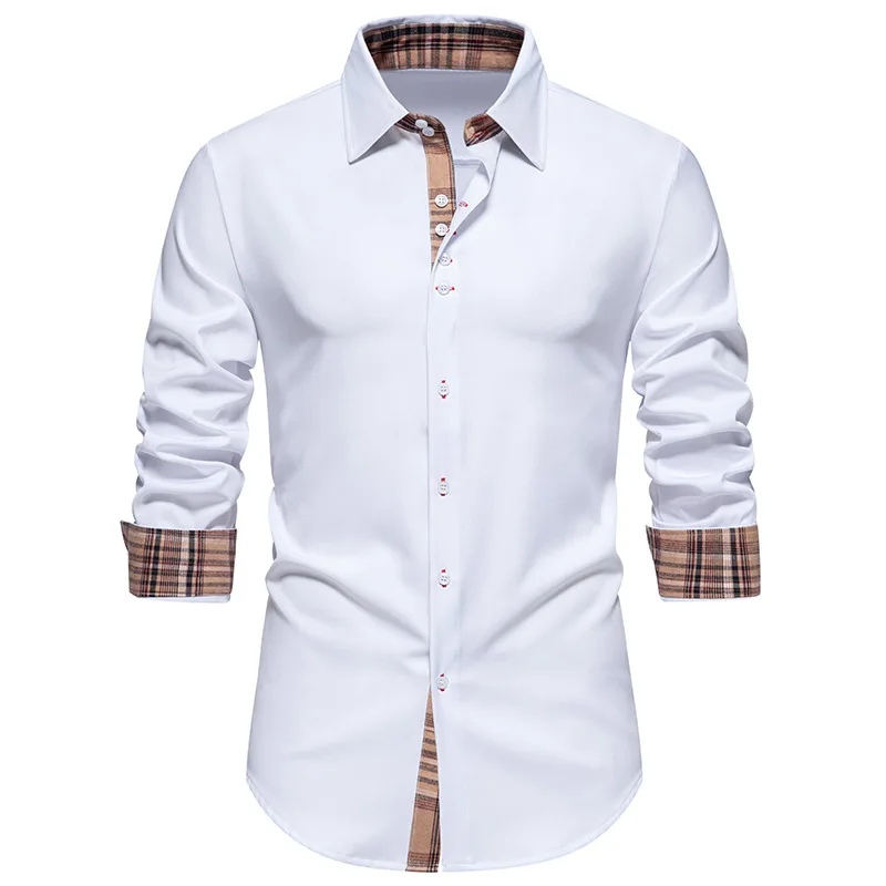 

Men's Classic Formal Dress Shirt Business Plaid Patchwork Long Sleeve Shirt Workplace Office Wedding Prom Banquet Chemise Hombre