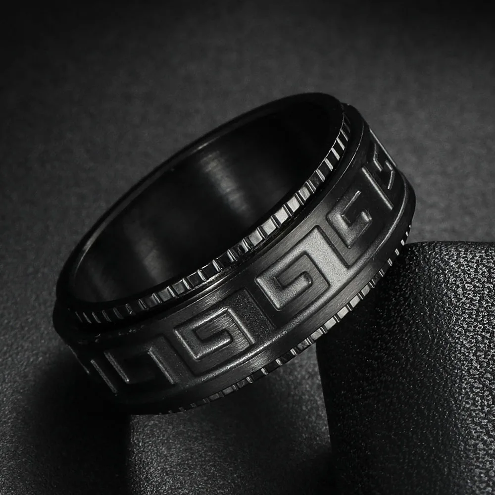 Titanium Steel Ring Decompression Anti-anxiety Rotating Ruyi Great Wall Pattern Fashion Couple Ring Jewelry 4