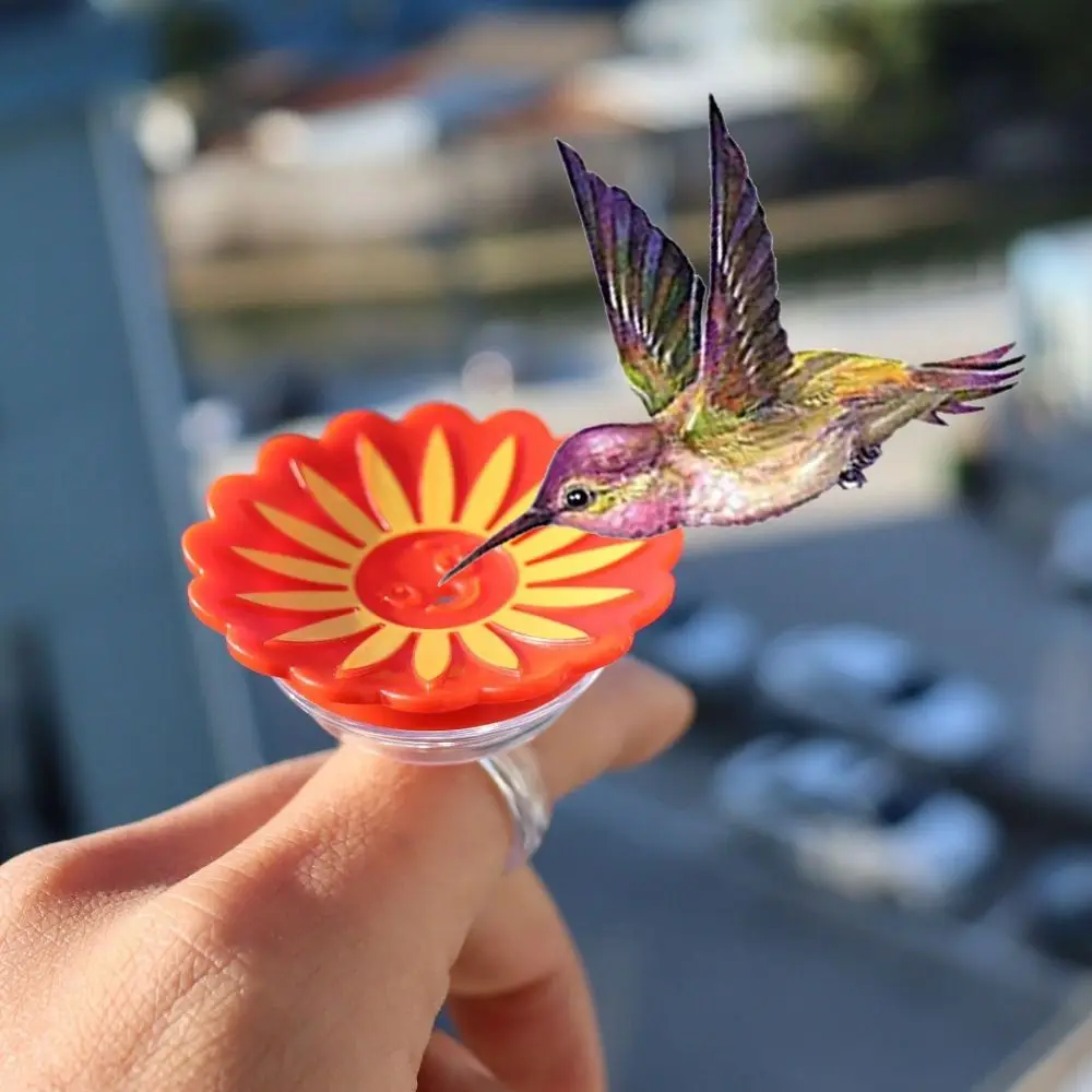1Pc Creative Birds Water Feeder With Ring Handheld Flower Shape Hummingbird Drinker Practical Portable Plastic Bird Accessories