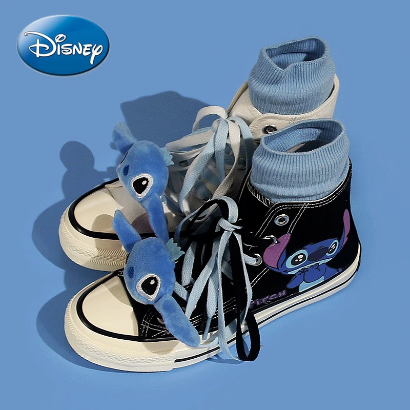 Disney-Lilo & Stitch sapatos de lona, desenhos animados bonitos, padrão  pequeno monstro, top alto, esportes, moda casual - AliExpress
