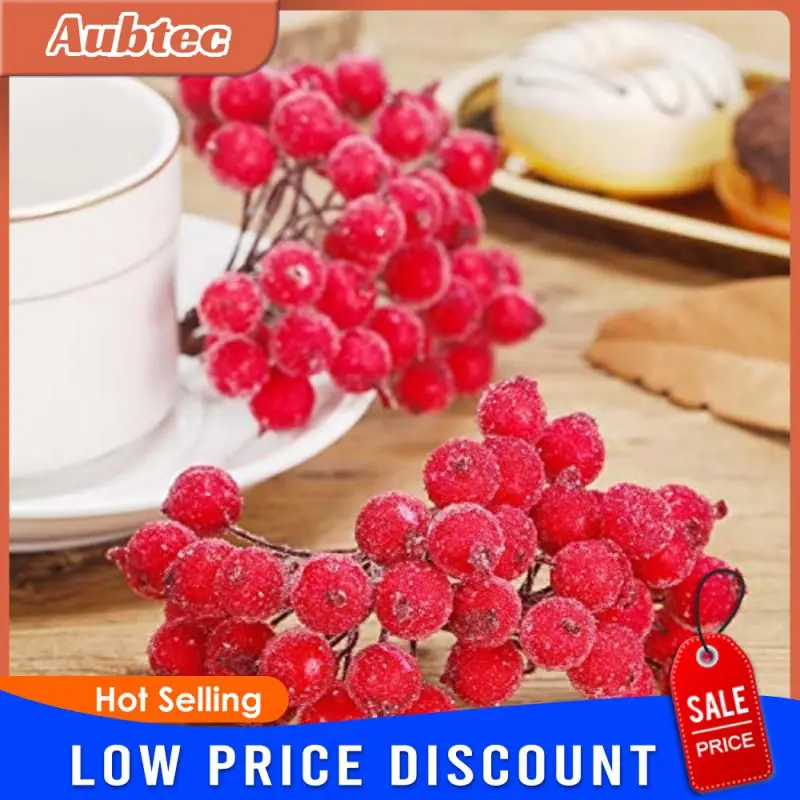 40pcs Christmas Foam Mini Artificial Berry Vivid Red Holly Berry Fake Frosted Fruit Decor Table Household Decoration