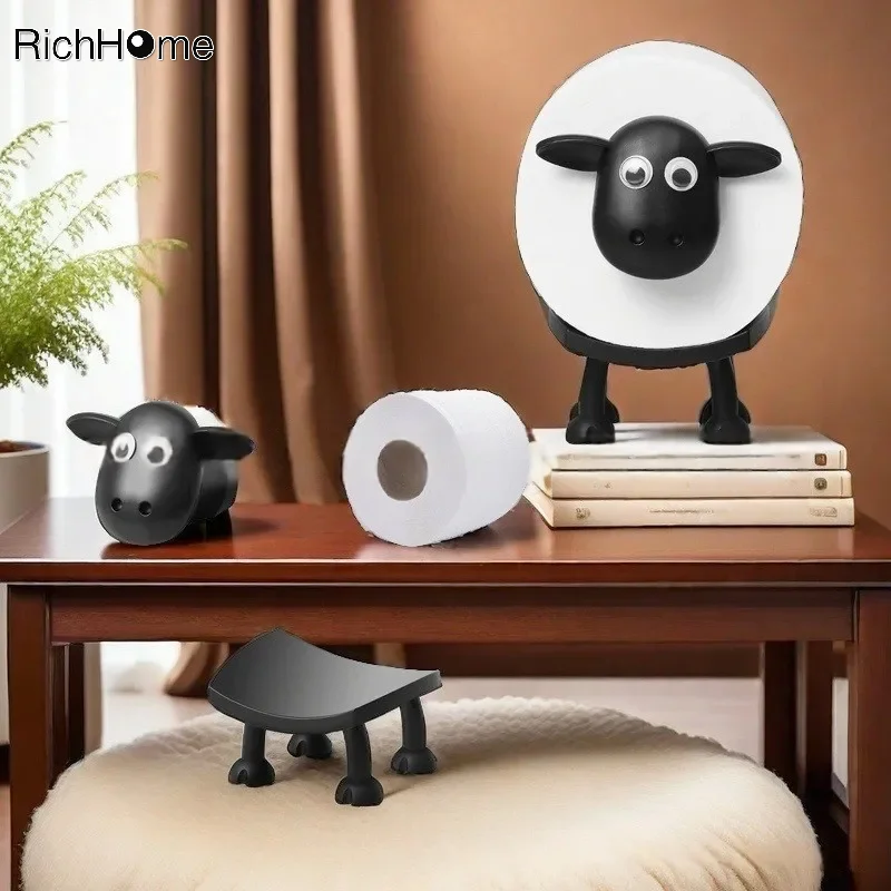 Cartoon Sheep Tissue Rack For Bathroom Black Toilet Roll Holder Free Standing Storage Roll Paper Holder Decorative Paper Rack toilet paper rack toilet paper holder toilet roll holder tissue holder