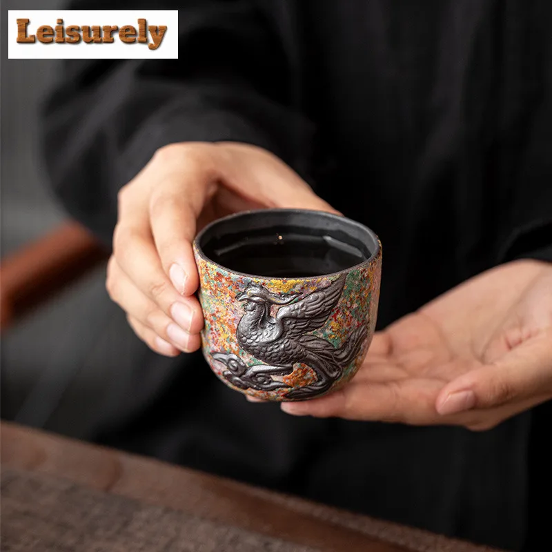 150ml Rock Painting Time Dragon And Phoenix Teacup Traditional Tea Bowl Water Jug Tea-tasting Fragrance Cup Chazhan Master Cups