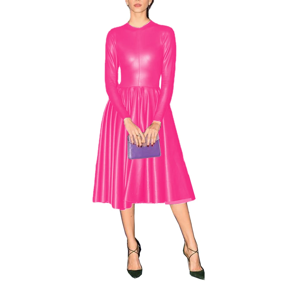 knee length dresses for ladies Stitched Leather Midi Dress 2 main image 0