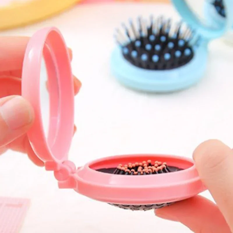 1 Pcs Small Size Hair Comb with Folding Mirror Traveling Portable Massage Folding Comb Women Girl Hair Brush Styling Tools 6