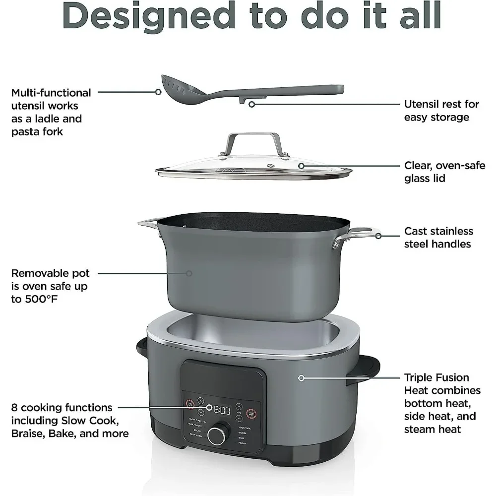 Slow Cooker, 8 Cooking Functions & Triple Fusion Heat Technology, Easy Cleaning, Slow Cooker