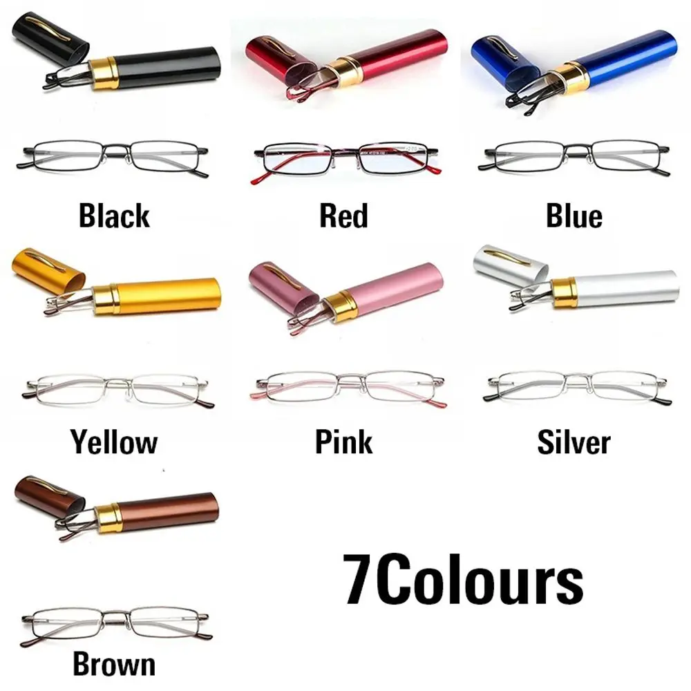 Unisex Stainless Steel Frame Resin Reading Glasses 1.00-4.00 With Tube Case Folding Anti Fatigue Presbyopic Eyeglasses