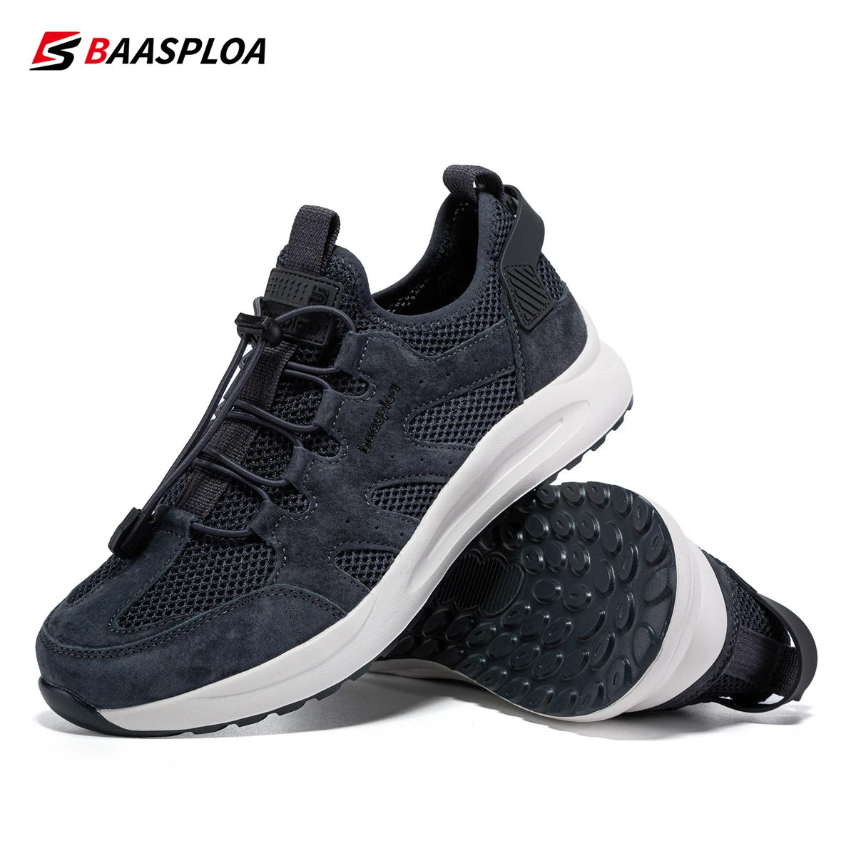 

Baasploa Men Casual Sneakers Comfort Mesh Breathable Walking Shoes for Men Classic Lightweight Sport Shoes Non-Slip Elastic Band