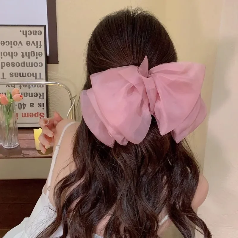 3 Chiffon-Haarspangen Für Damen & Mädchen – Große Schleifen, Verstellbar, In Rosa & Hellblau