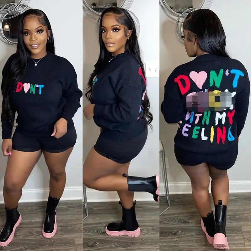 New 2022 Ladies Fashionable Sweater One Size Fits All Women Trendy Long Sleeve Pullover Knit Tops Sweater with Colorful Letters