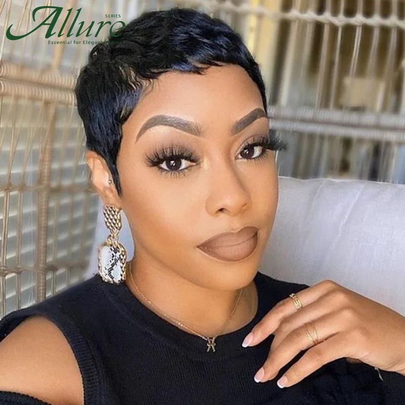 AILUXY Perruque full lace Pixie Couleur Naturelle 100% Cheveux Humains Naturels, Identique à l'image 2.0