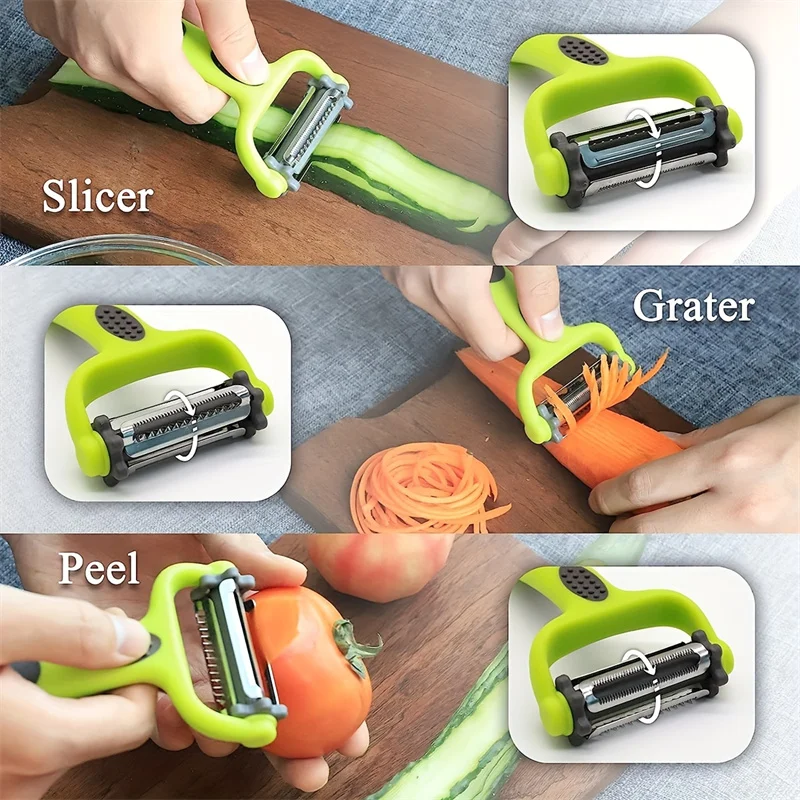 Versatile 3-in-1 Rotating Stainless Steel Peeler for Vegetables, Carrots, and Fruits