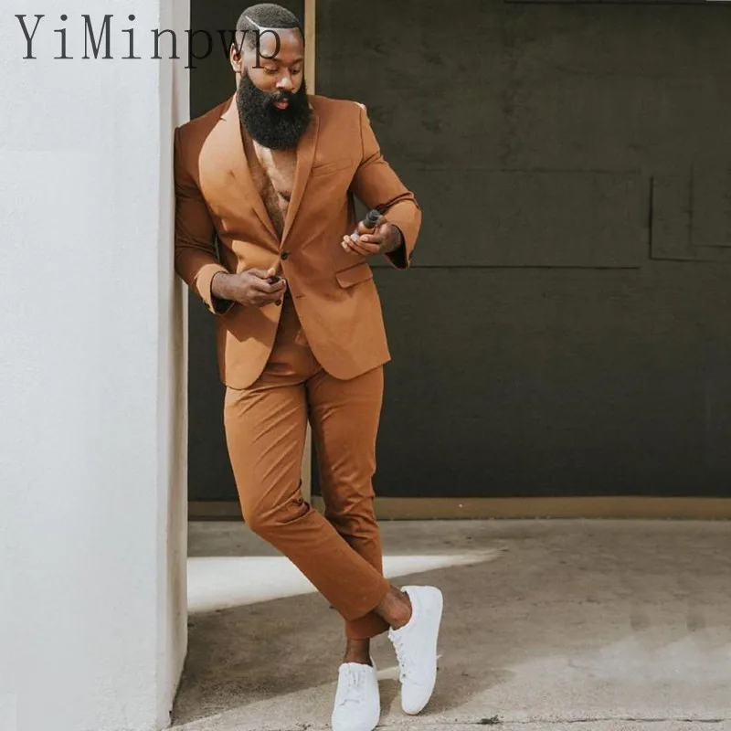 

2023 New Brown Men Suits Notched Lapel Single Breasted Prom Suit Blazer Jacket Tuxedos trajes de hombre 2 Piece Mens Clothing