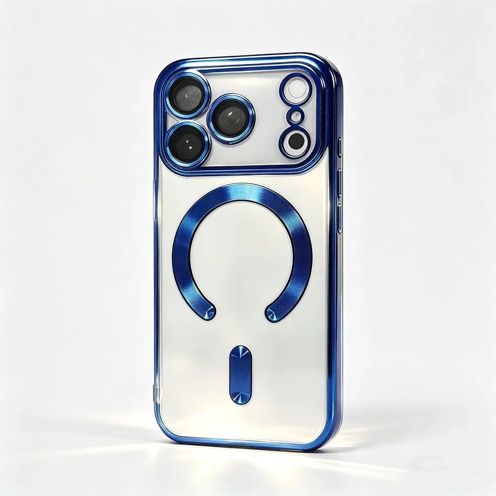 Elegant Orange Magnetic Clear Case with Wireless Charging Compatibility - Stylish Plating Soft Business Cover