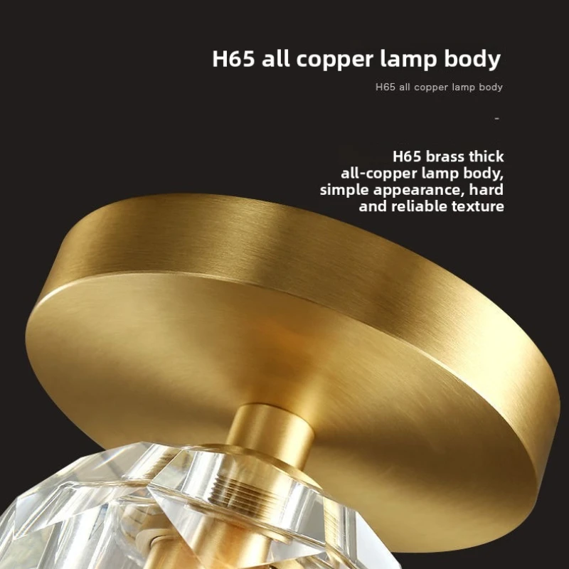 북유럽 럭셔리 크리스탈 LED 천장 조명 램프, 발코니, 복도, 통로, 현관, 화장실, 구리 실내 조명, 황동