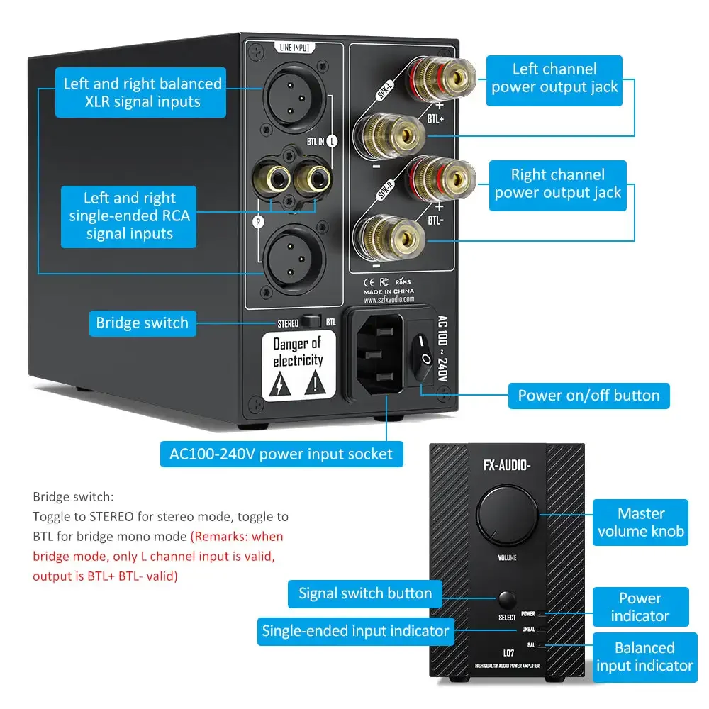 FX-AUDIO L07 Fully balanced MA5332MS Desktop Power amplifier 200W*2 4