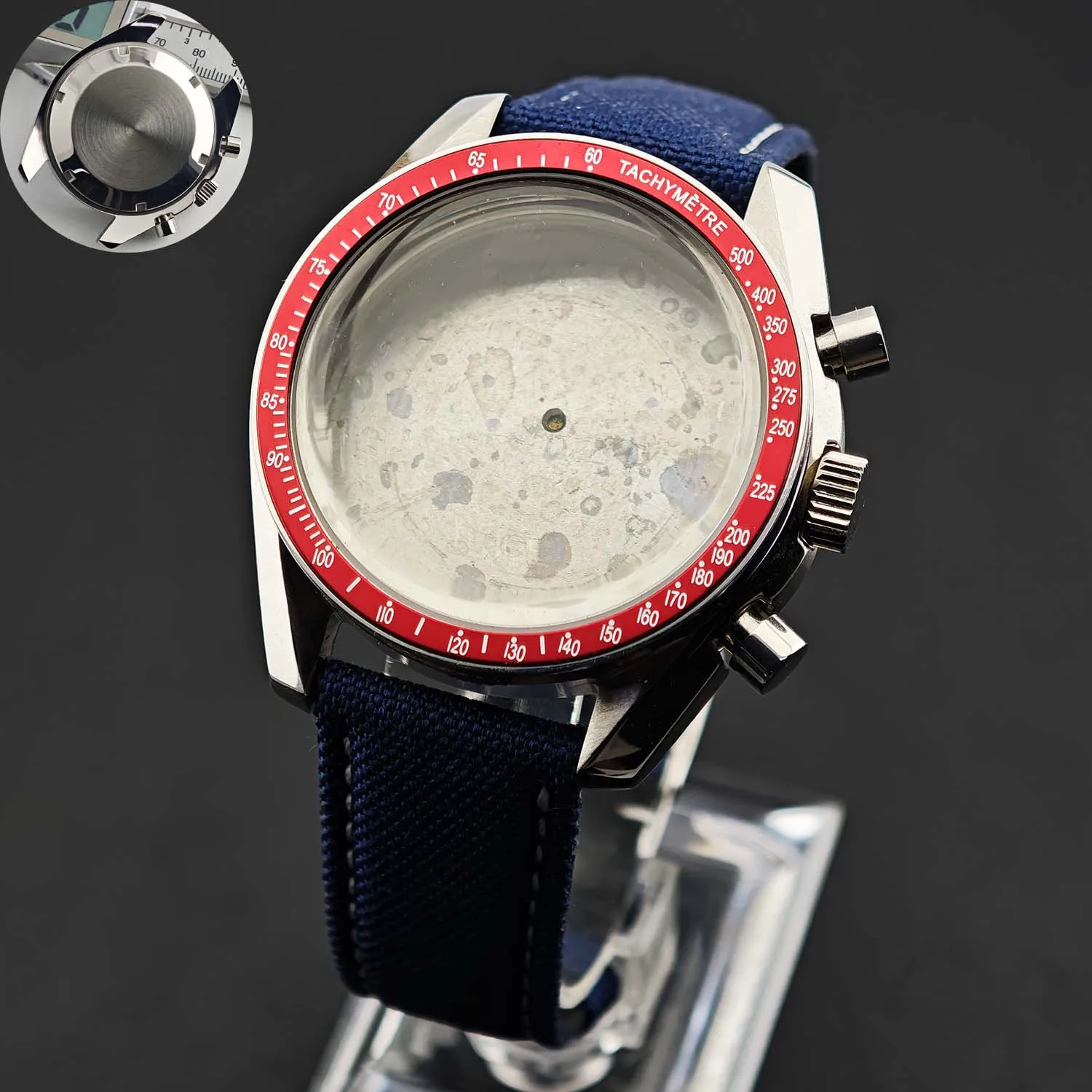 Men's 39.7mm Stainless Steel Watch Case with Moon Back Cover