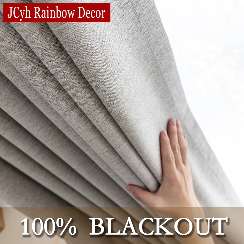 Linen Texture 100% Blackout Curtains for Bedroom Long Living Room Window Curtains Thermal Insulated Blinds Curtain Panels Drapes