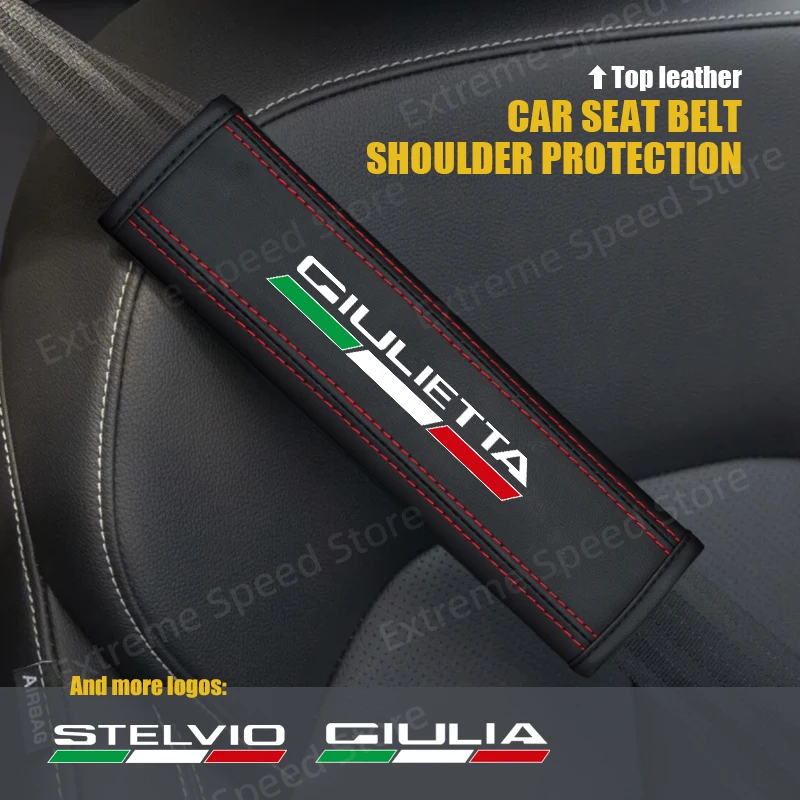 Seat Belt Covers Seat Belt Protector Leather Car Seat Belt Cushion Safety Belt Shoulder Protector Pad for Stelvio Giulietta Giulia