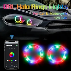 2PCS Super Bright RGB Halo Rings COB LED Angel Eyes with Turn Signal Lights APP Bluetooth Car Motorcycle DRL Light Bulb Lamp