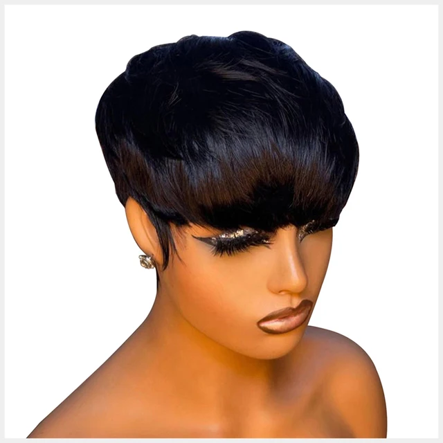 Peluca corta de corte Pixie, pelucas onduladas para mujeres negras