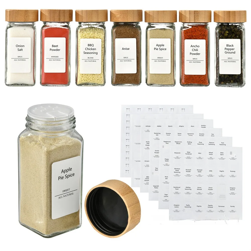 120ml Bamboo Wood Lid Seasoning Bottle 4oz Square Bottle Seasoning Jar Spice Bottle With Hole Powder Jar 5
