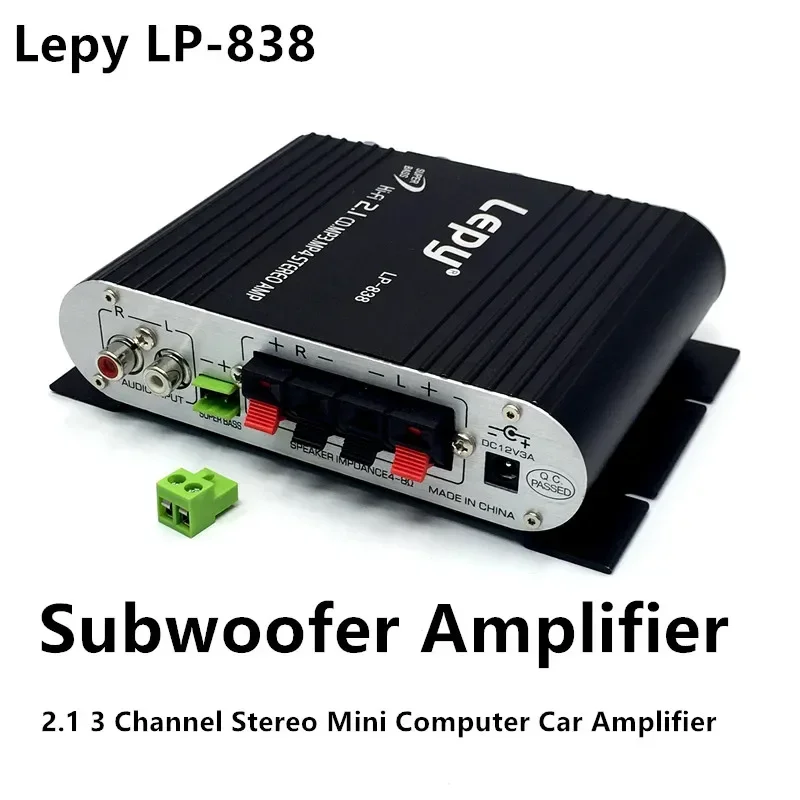 Mini Amplificatore Digitale Hi-Fi per Auto LP-838 Super Bass Potenza 2.1 Canali 2.0+ Subwoofer Amplificatore Musicale