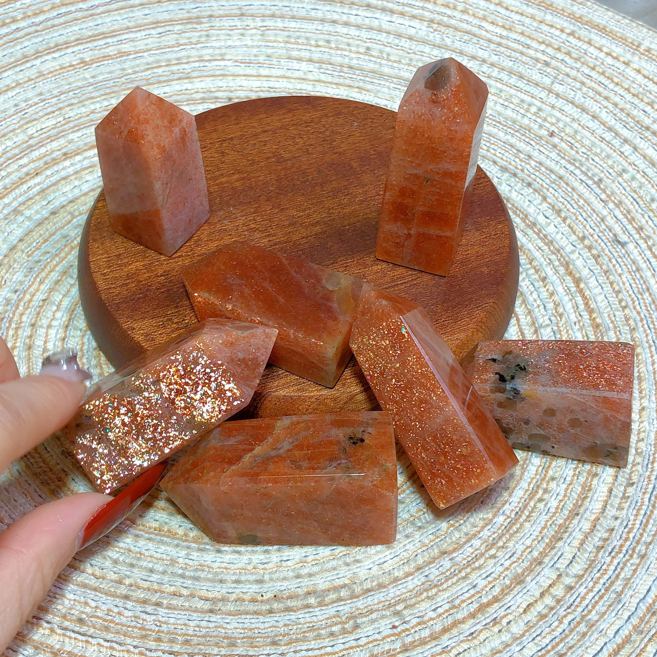 Natural Crystal Gem Sunstone Tower Wholesale Rainbow Golden Flash