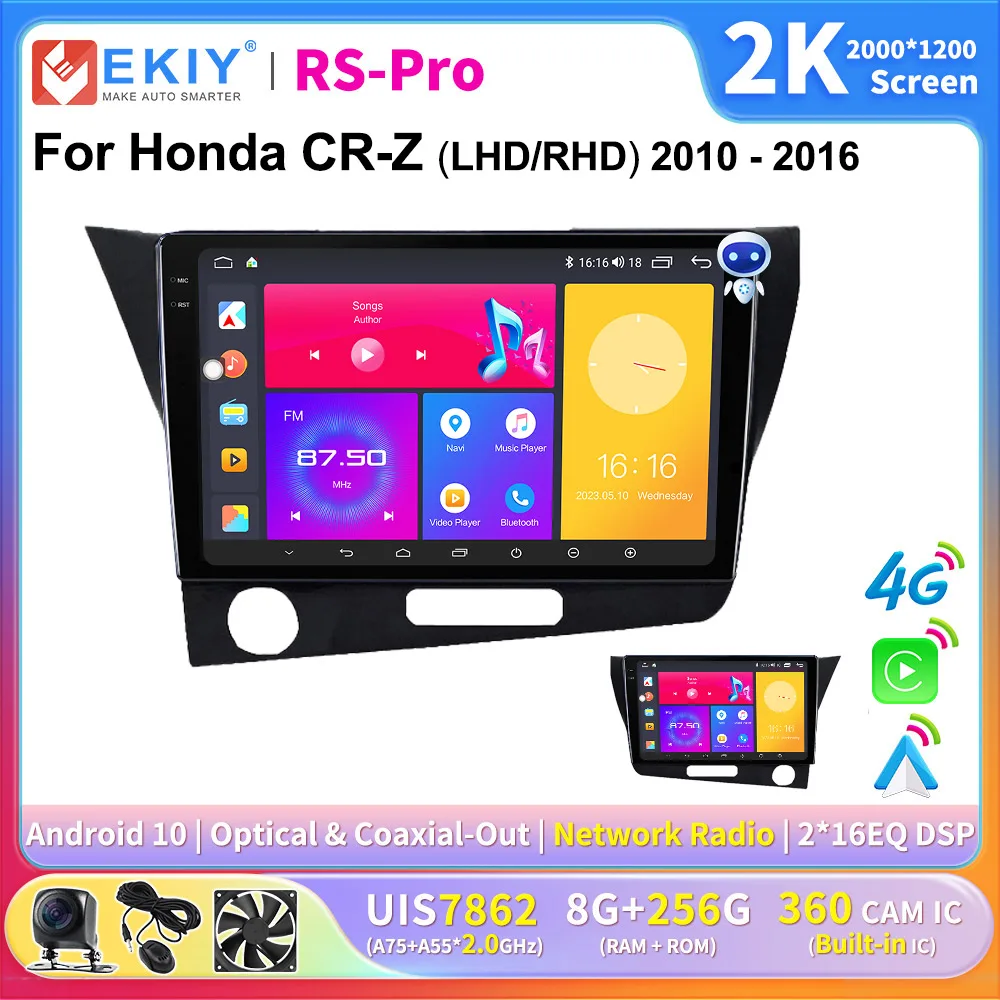 Ekiy Carplay Android Auto Radio Per Honda Crz Cr-Z 2010 - 2016 Lettore Video Multimediale Schermo 2K 2Din Stereo Navigazione Gps Dvd