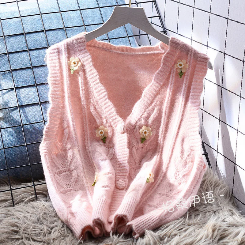 

Special Offer 2023 Autumn/Winter New Women's Solid Color Gentle Style Knitted Vest Loose Casual Outerwear with Foreign Soft Glut