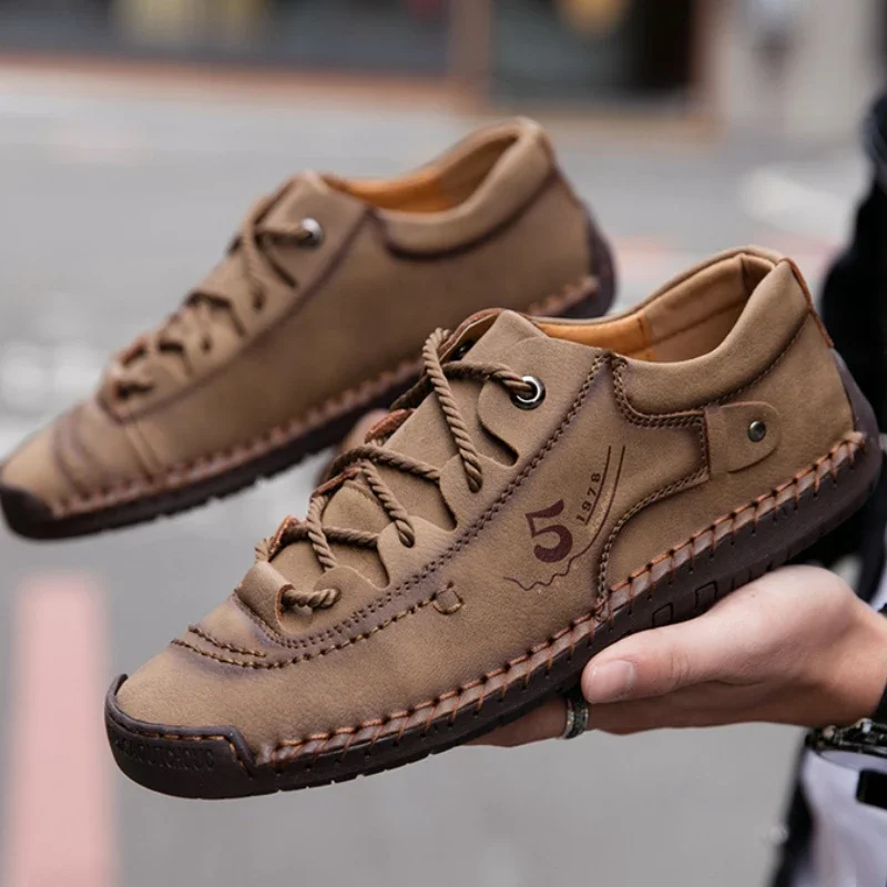 High Quality Men's Casual Shoes Handmade Leather Loafers Male Comfortable Soft Sole Walking Shoes Non-slip Men Sneakers Big Size 2