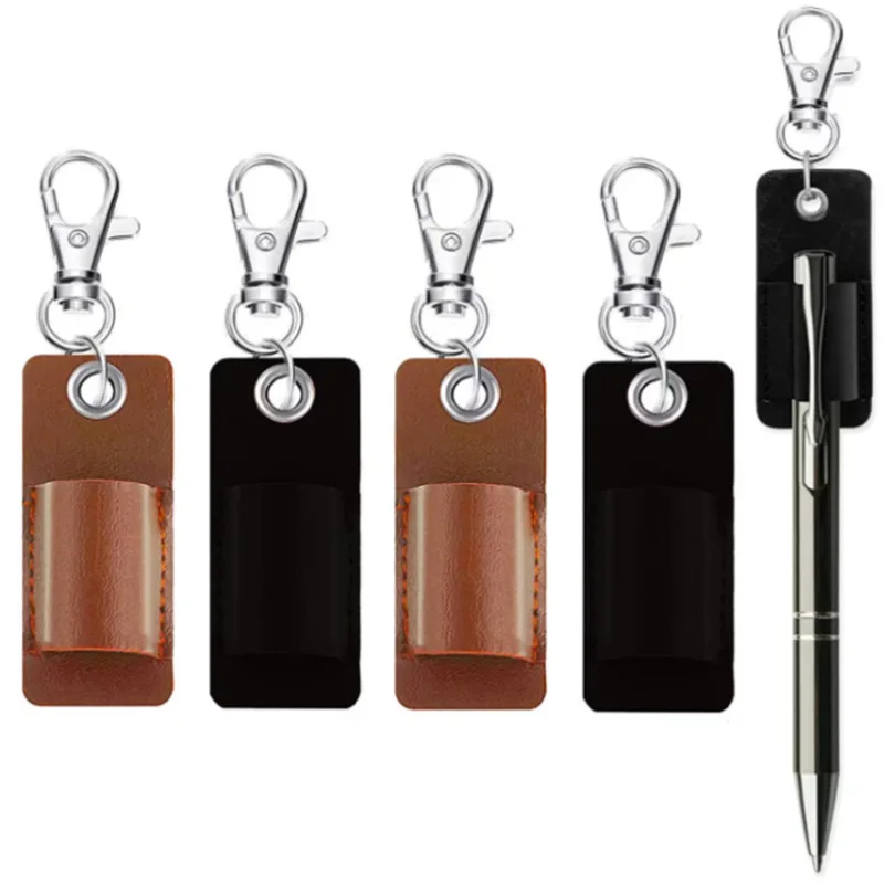 Portable Leather Pen Case Office Pen Holder Hanging Neck Lobster Buckle Clip Doctor Nurse Pencil Badge Keychain
