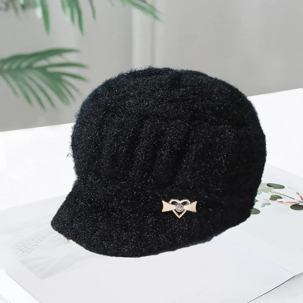 

Lady Winter Cap Stylish Mid-aged Women's Winter Hat Knitted Windproof Rhinestone-decorated Head Protection Cap Mid-aged Women