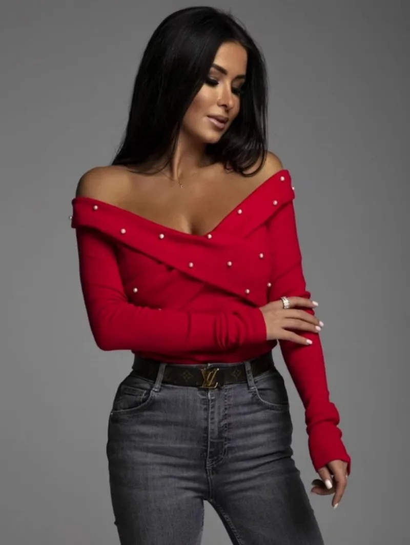 Women's Clothing Casual Spring/summer Fashionable Commuting Sexy Pullover Long Sleeved V-neck Slim Fit Bottom Shirt
