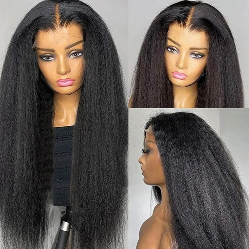 

ZXBMALWIGS Black Yaki Straight Soft Glueless 180Density Synthetic Lace Front Wig For Black Women Baby Hair Prepluck Fiber